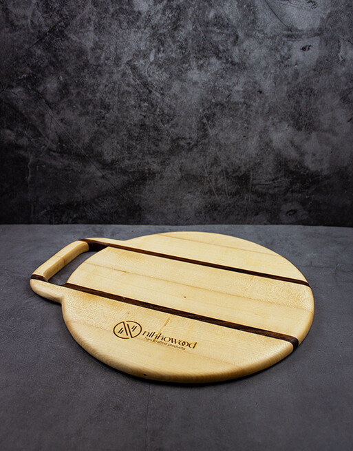 Round Maple & Walnut Serving Board with Handle